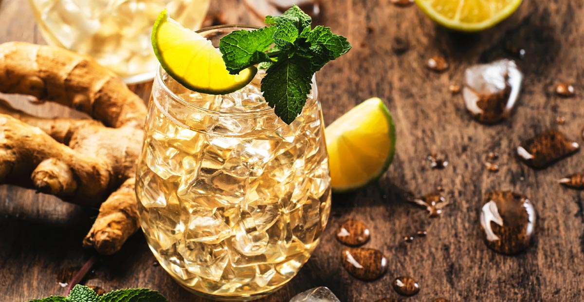A glass of whisky ginger