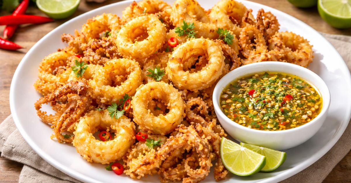 Fried Squid with seafood sauce