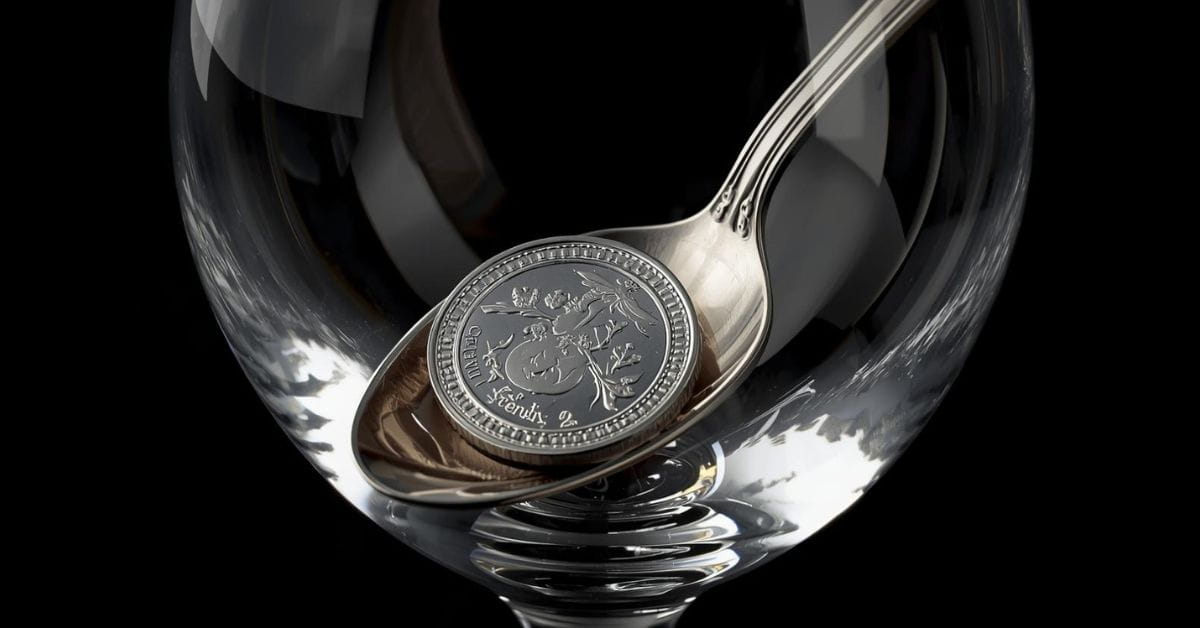 Silver spoon or coin in wine glass