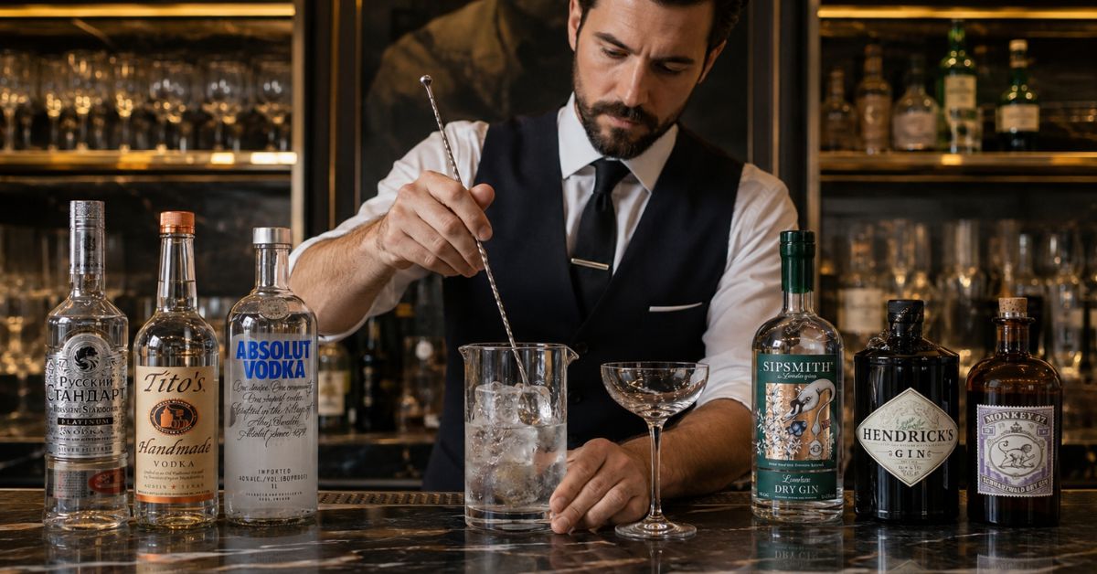 ขั้นตอนทำ Martini พื้นฐาน: stir ในแก้ว mixing glass ก่อนกรองลงแก้ว Martini ที่ชิลล์